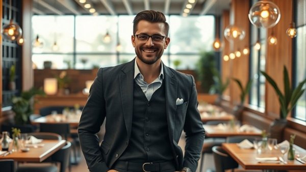 Stylish NJ restaurant design with man in dining area.