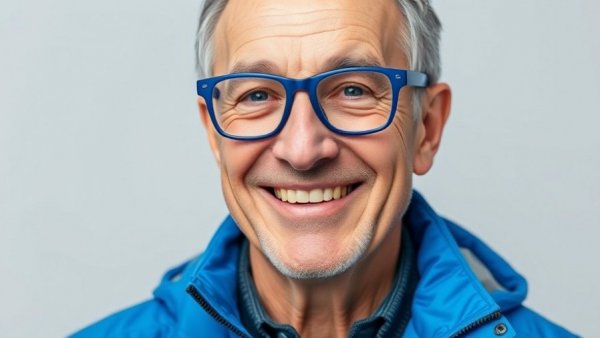 Portrait of an older man smiling in a blue jacket.