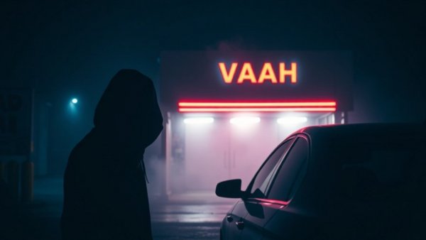 Mysterious car wash encounter at night, eerie ambiance.