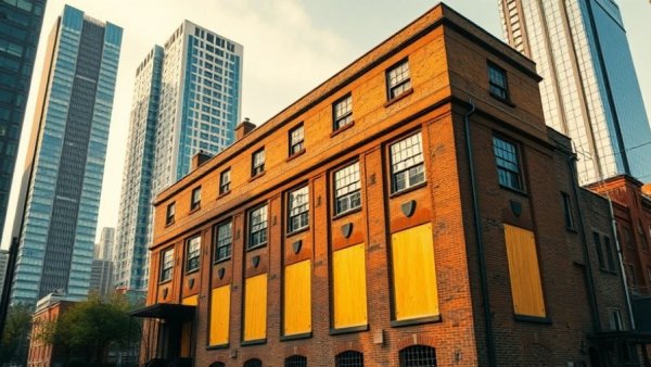 H&M Powerhouse redevelopment showing historic building with yellow panels.