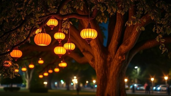 Enchanting pumpkin display in New Jersey at night with glowing pumpkins