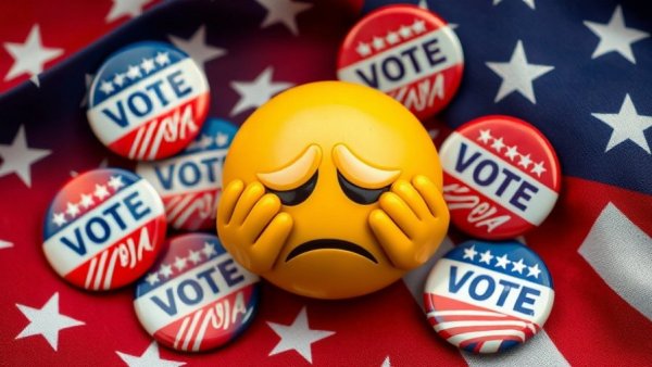Frustrated emoji with vote buttons symbolizing annoying political texts in New Jersey