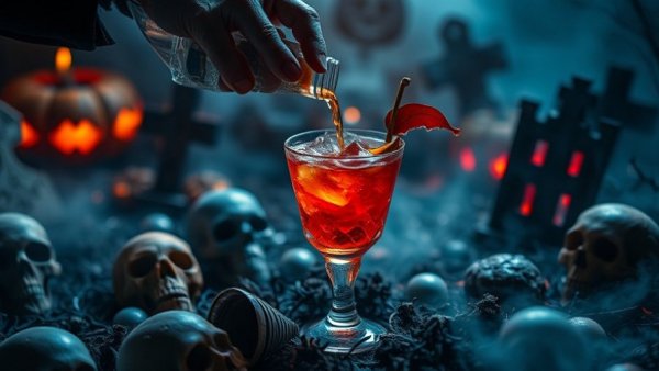 Halloween pop-up bar cocktail with spooky decorations in New Jersey.