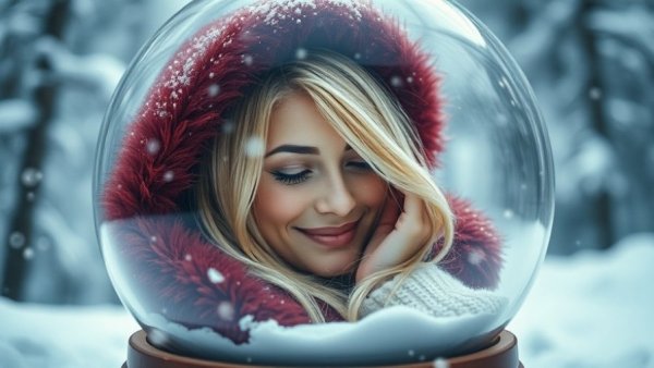 Betsy Wolfe Holiday Show poster with a woman in a snow globe.