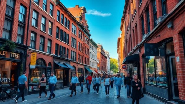 Hoboken street scene illustrating walkability with historic buildings.
