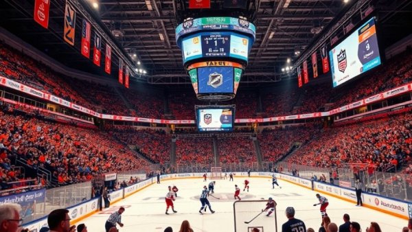 Vibrant hockey game scene showcasing dynamic energy in New Jersey arena.
