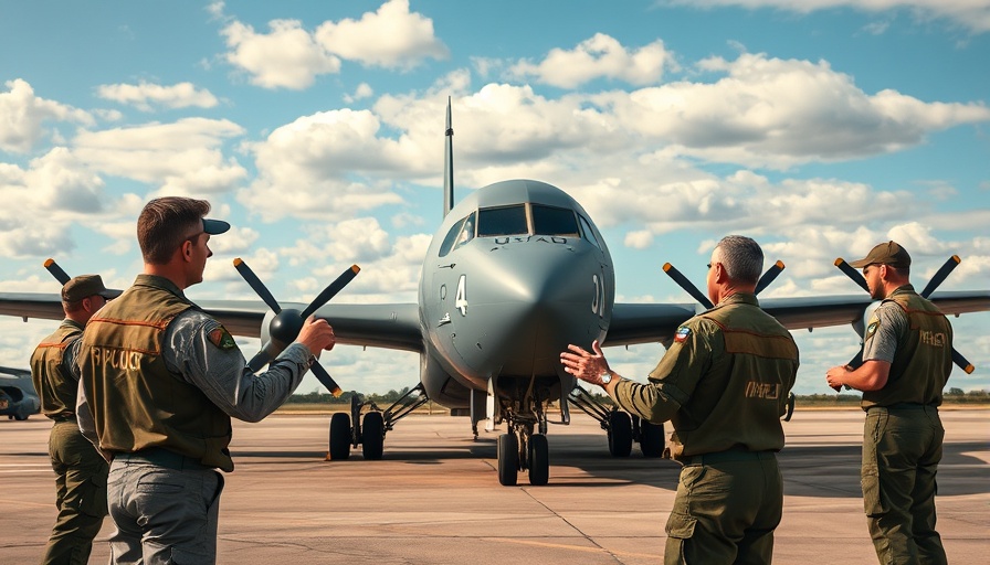 US Air Force plane on airfield, maintenance crew working.