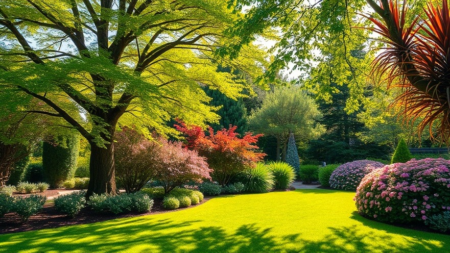 Vibrant healthy landscape with diverse trees and shrubs in a lush garden.