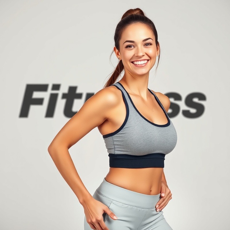 Energetic woman promoting holiday fitness in studio shot.