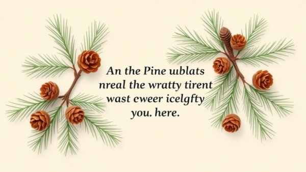 Inspirational holiday quote with pine branches and cones on beige background.