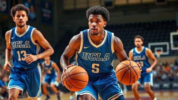 UCLA Women's Basketball Dominance, player dribbling during a game.