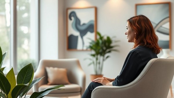 Calm therapy session depicting EMDR trauma treatment in a modern setting.