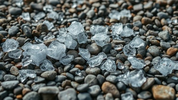Scattered hail on pebbles illustrating post-hail conditions