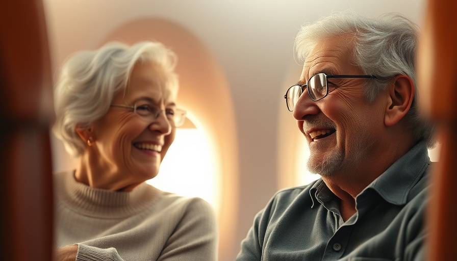 Older couple smiling on airplane, enjoying a peaceful flight.