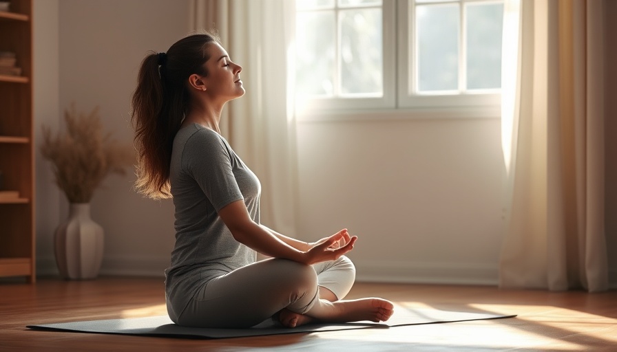 Yoga for anxiety session with calm woman meditating indoors.