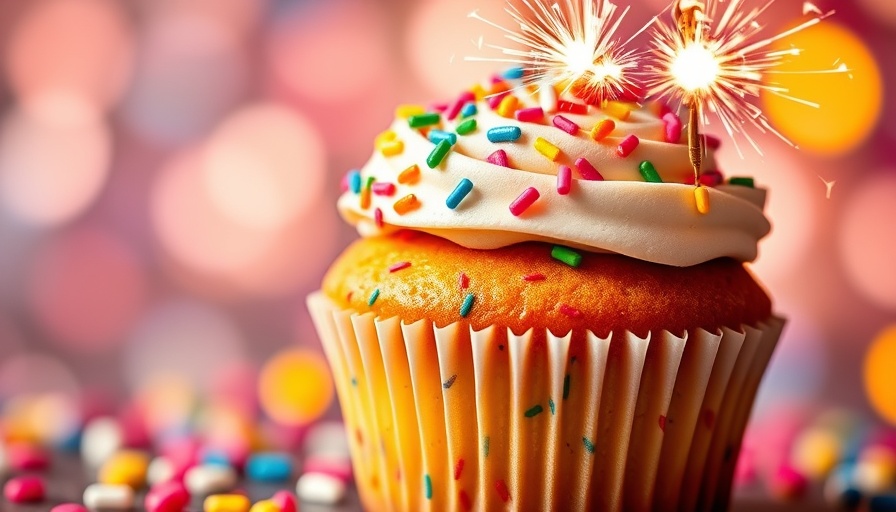 Florida gifts: Vibrant cupcake with sparkler and logo.