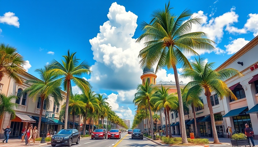 Boca Raton attractions, vibrant street with palm trees and clear skies.