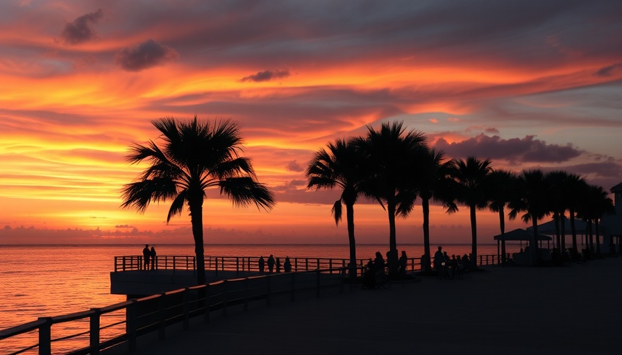 Sunset view of Melbourne Florida activities boardwalk.