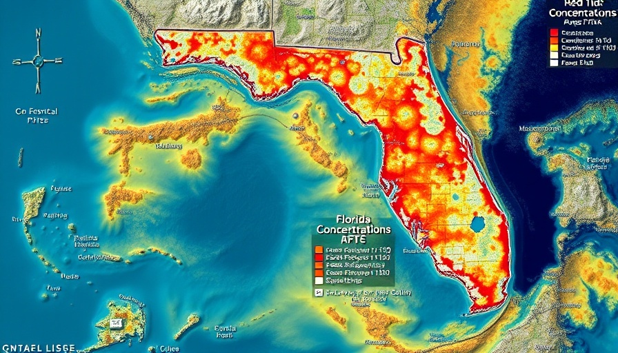 Detailed map illustrating red tide concentrations in Florida.