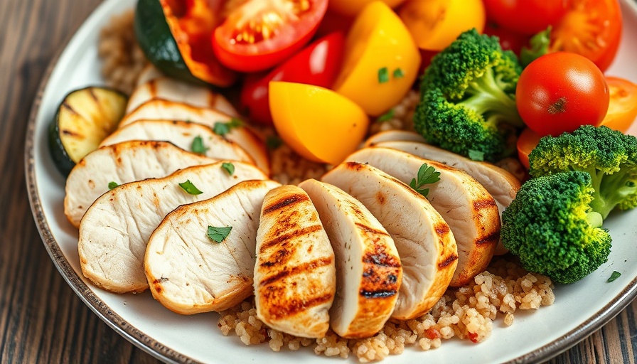 Healthy dish with chicken, veggies, and quinoa, symbolizing balanced diet.