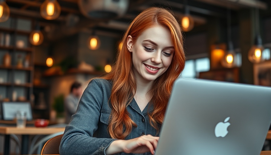 Young woman working on a laptop in a cozy cafe, digital therapy concept