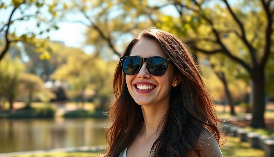 Woman smiling in a sunny park, representing black-owned businesses.