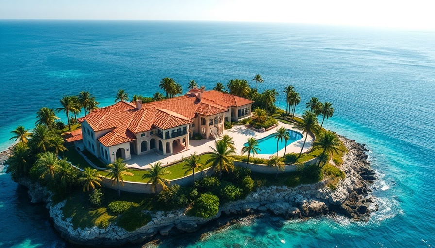 Luxury real estate, Mediterranean mansion by the sea, aerial view.