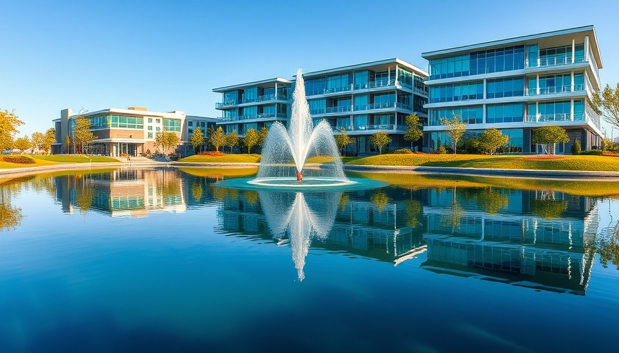 Boca Raton development by a lake with fountain.