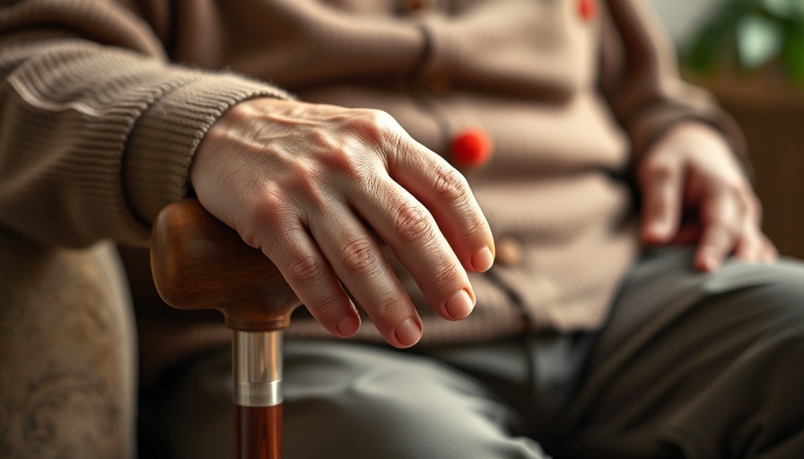 Elderly hands on a cane, exemplifying senior care.