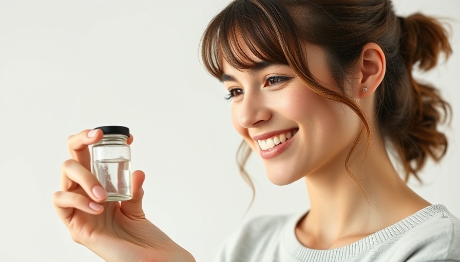 Woman observing a bottle, concept of THC and creativity.