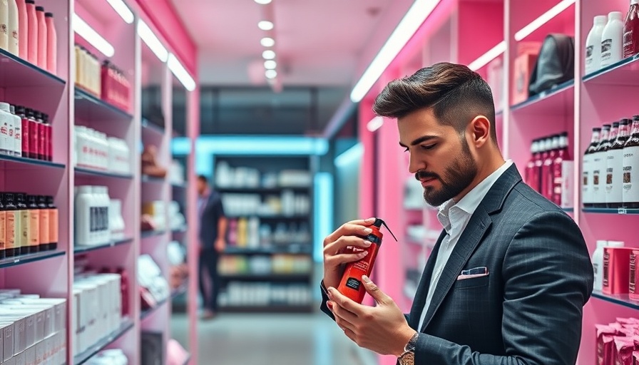 Man exploring men's hair care products in a modern store.