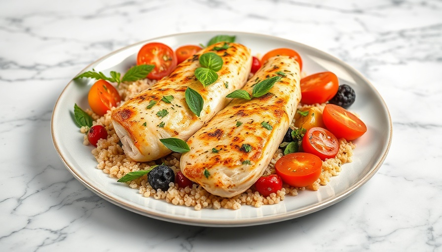 Italian chicken and vegetables with quinoa on a plate.