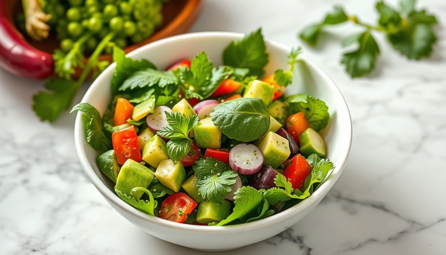 Fresh Green Goddess Bowl with colorful vegetables and avocado.