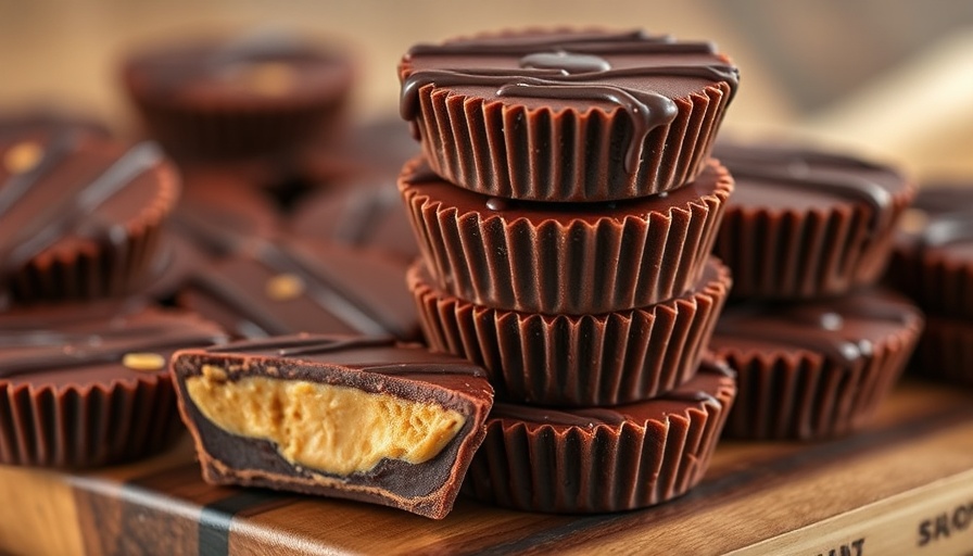 Peanut Butter Crunch Cups stacked with chocolate drizzle on a board.