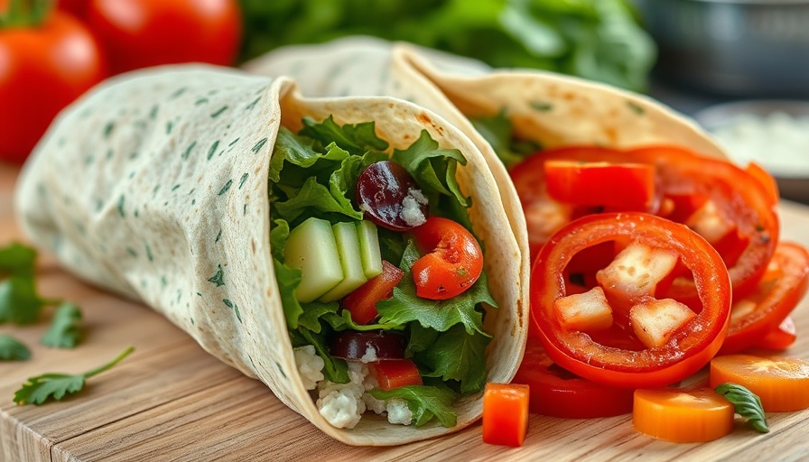 Colorful cottage cheese wraps with fresh veggies.