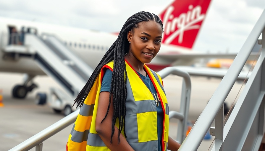 Virgin Atlantic apprenticeships: woman ascending stairs near aircraft tail.