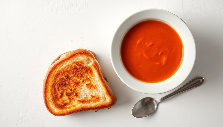 Grilled Cheese and Tomato Soup set against a soft white background.