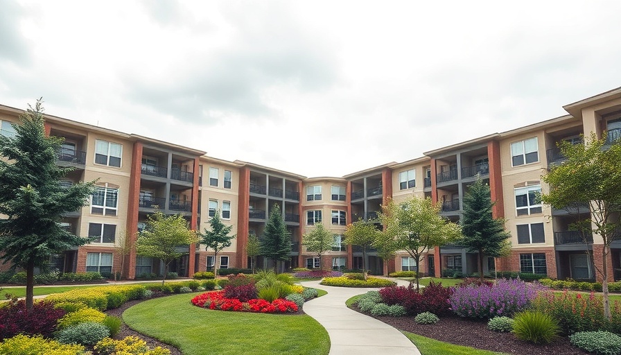 Modern Caltopia Apartments with lush landscaping and cloudy sky.