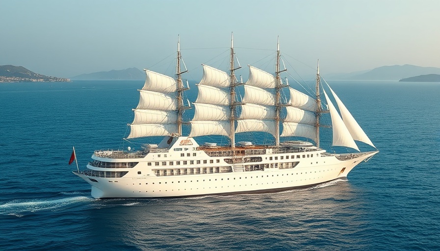 Majestic cruise ship with sails on Caribbean sea