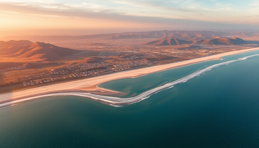 Aerial view of Albania coastline at sunset.