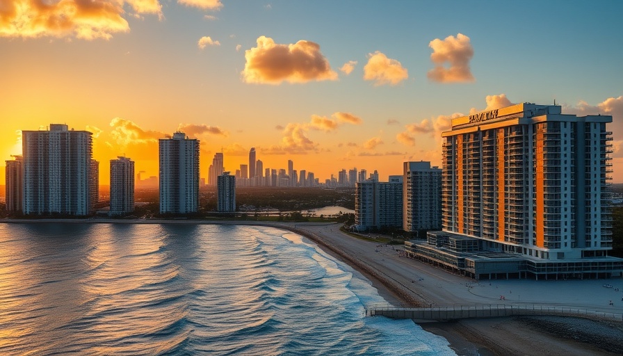 Broward County condo sales scene with ocean view at sunset.