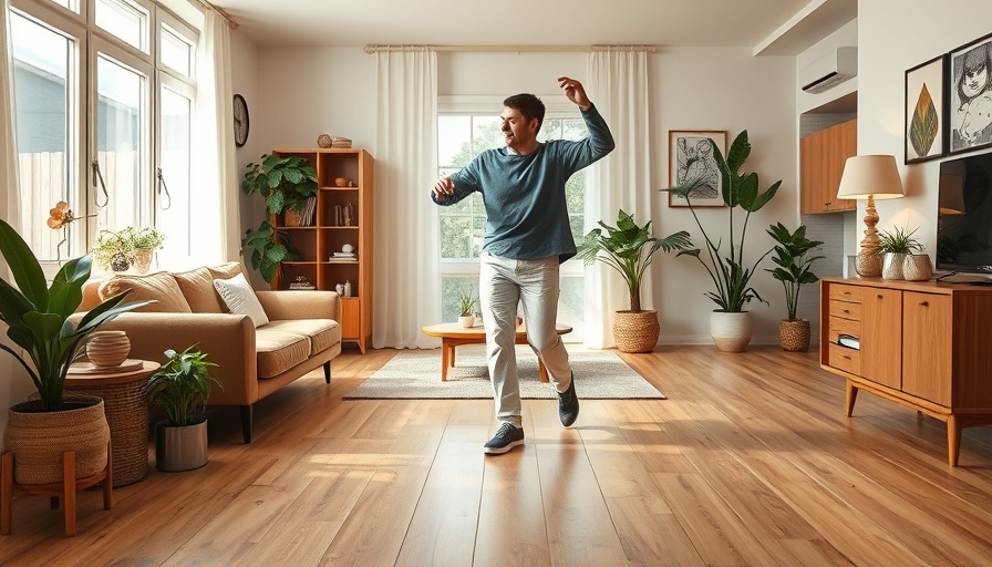 Cozy living room with luxury vinyl flooring and people dancing.