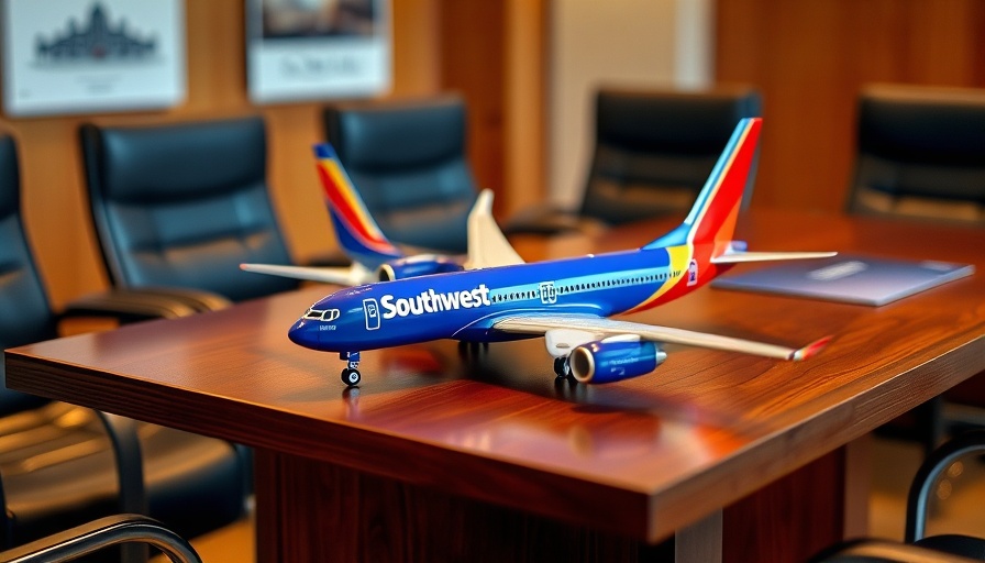 Miniature Southwest Airlines model plane on table with Icelandair documents.