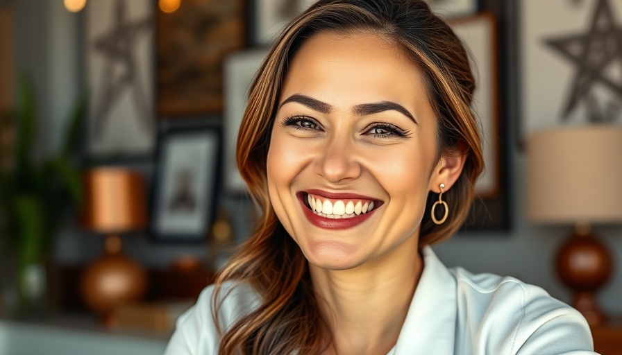 InteleTravel Agent Success: Smiling woman indoors with decor.