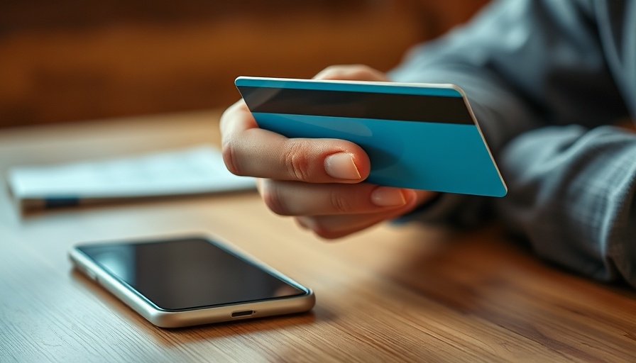 Close-up of a hand holding a credit card with blurred background.