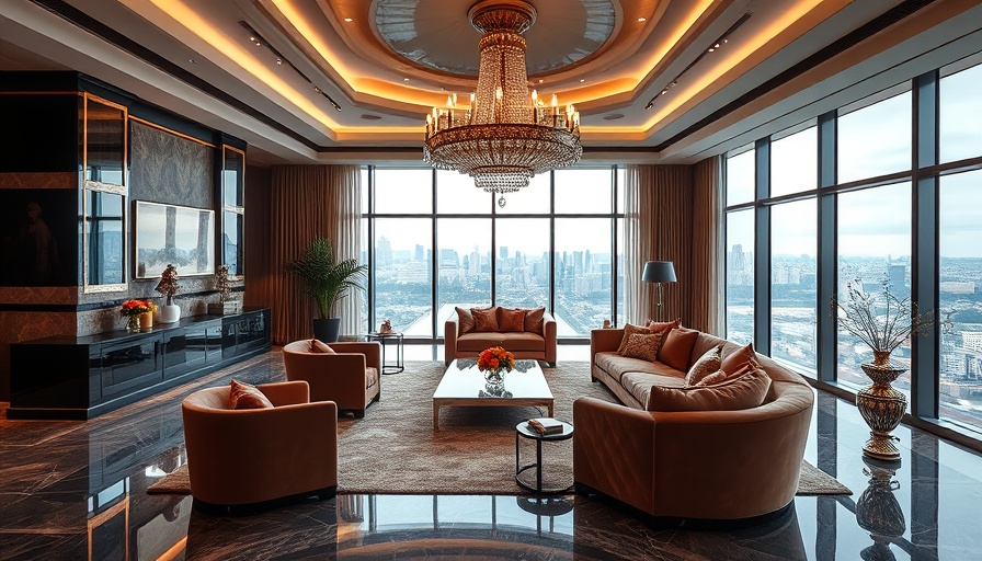 Trump bump luxury market illustrated in luxury living room scene.