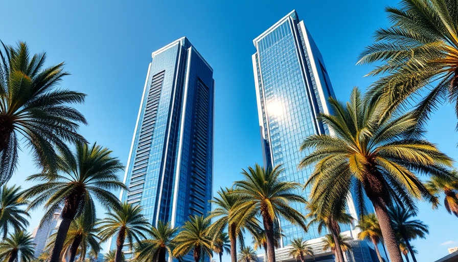 West Palm Beach office tower renovation with palm trees.