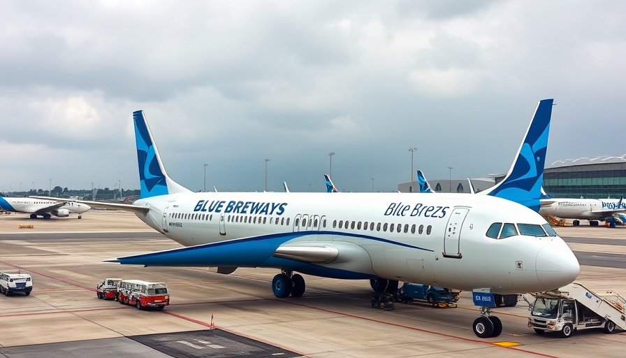 Breeze Airways airplane parked at Greensboro airport during expansion.