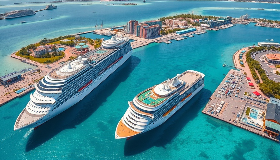 Aerial view of Nassau cruise port with multiple ships docked.