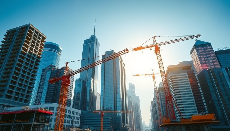 Miami Edgewater Development Site with cranes and skyscrapers.